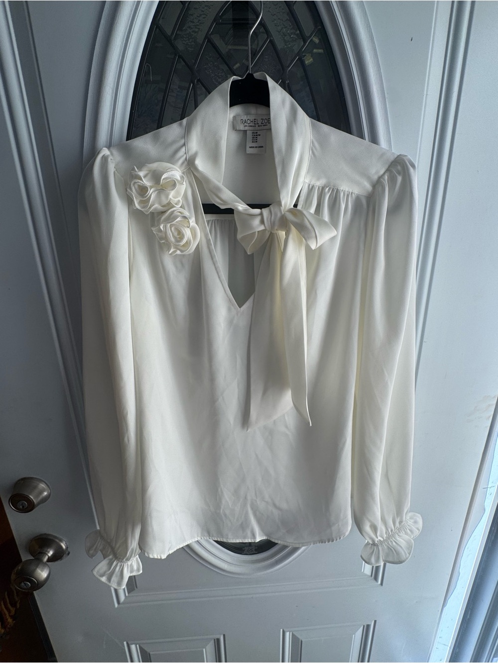 Rachel Zoe Women’s M Ivory Rosette Tie Neck Long Sleeve Blouse